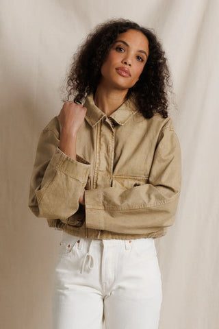 Paloma Cotton Canvas Crop Utility Jacket - Warm Ochre // Perfect White Tee