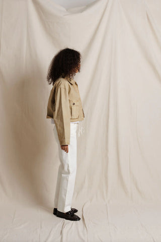 Paloma Cotton Canvas Crop Utility Jacket - Warm Ochre // Perfect White Tee