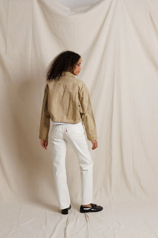 Paloma Cotton Canvas Crop Utility Jacket - Warm Ochre // Perfect White Tee