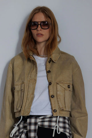 Paloma Cotton Canvas Crop Utility Jacket - Warm Ochre // Perfect White Tee