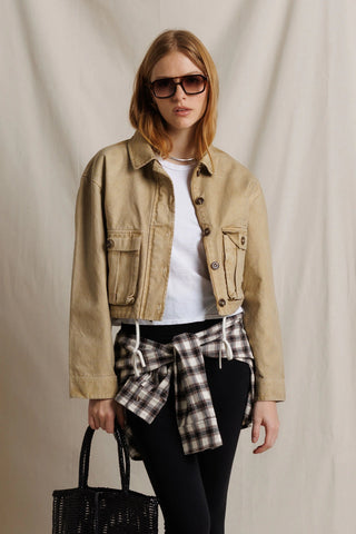 Paloma Cotton Canvas Crop Utility Jacket - Warm Ochre // Perfect White Tee
