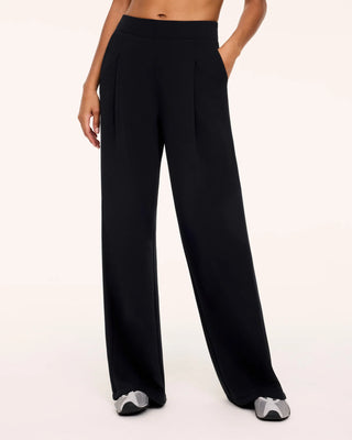 AirEssentials Petite Wide Leg Pleated Trouser // Very Black // Spanx