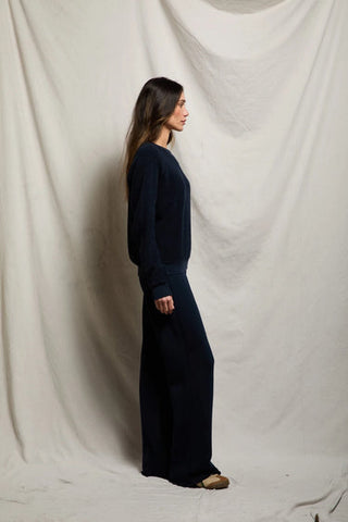 Ziggy Reverse Fleece LS Shrunken Crew - Navy // Perfect White Tee