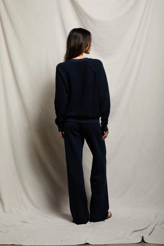 Ziggy Reverse Fleece LS Shrunken Crew - Navy // Perfect White Tee
