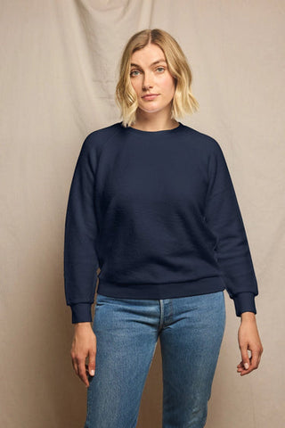 Ziggy Reverse Fleece LS Shrunken Crew - Navy // Perfect White Tee