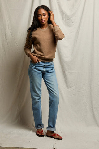 Ziggy Reverse Fleece LS Shrunken Crew - Mocha // Perfect White Tee