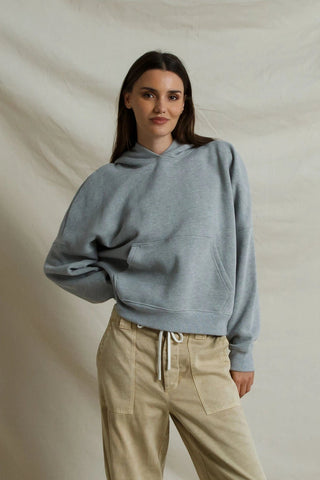 Rory Brushed Heavy Fleece Drop Shoulder Hoodie - Heather Grey // Perfect White Tee