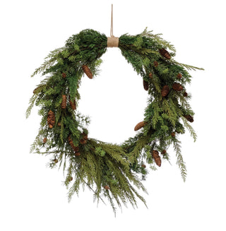 Faux Pine Wreath with Pinecones and Jute Hanger