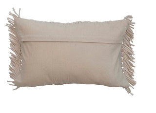 Cotton Macrame Lumbar Pillow w/ Fringe Pillow 20" X 12" Cream