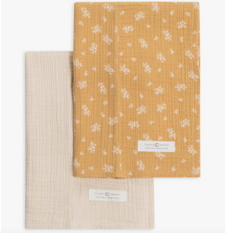 Muslin Burp Cloths 2 Pack, Honeysuckle+Natural