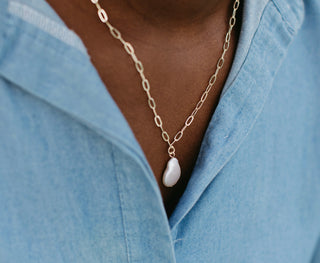 Gold Chain Necklace With Pearl - Cedar and Cypress