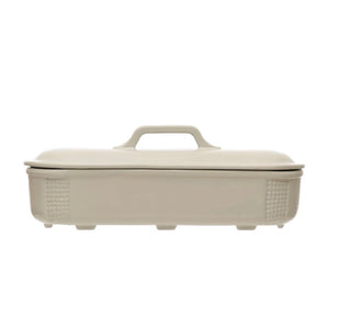 2 Quart Debossed Stoneware Baking Dish w/ Lid, Matte White