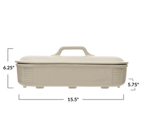 2 Quart Debossed Stoneware Baking Dish w/ Lid, Matte White