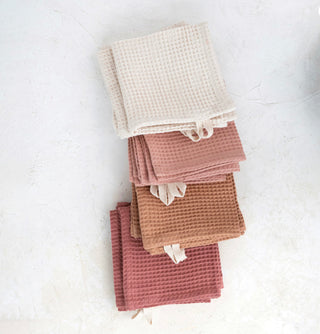 Woven Linen & Cotton Waffle Dish Cloths w/ Loops Set of 4