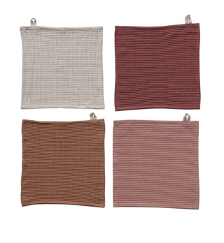 Woven Linen & Cotton Waffle Dish Cloths w/ Loops Set of 4