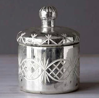 Mercury Glass Etched Votive Holder with Lid