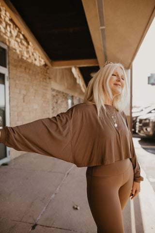 Alexa Oversized Drop Shoulder Top Mocha