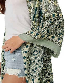 Magic Dance Boarder Print Kimono - Green Tea Combo