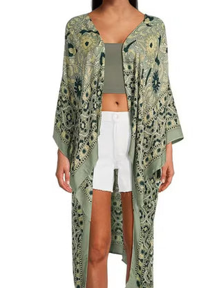 Magic Dance Boarder Print Kimono - Green Tea Combo