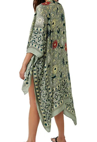 Magic Dance Boarder Print Kimono - Green Tea Combo