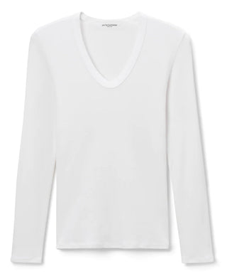 Perfect White Tee Robyn U Neck Rib Long Sleeve White