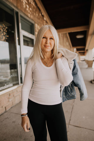 Perfect White Tee Robyn U Neck Rib Long Sleeve White