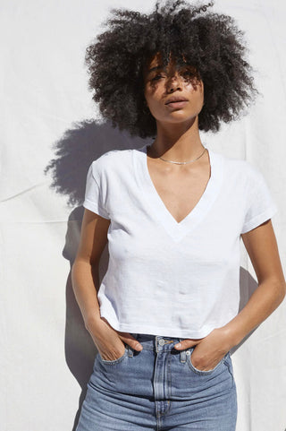 Perfect White Tee Alanis Cotton V Neck- White