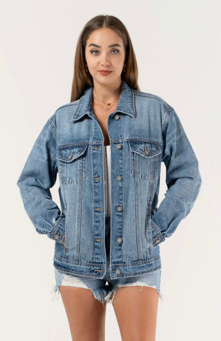 Hidden Oversized Jean Jacket- Light Blue