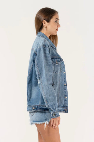 Hidden Oversized Jean Jacket- Light Blue