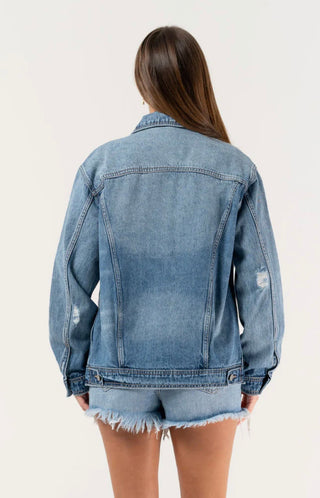 Hidden Oversized Jean Jacket- Light Blue