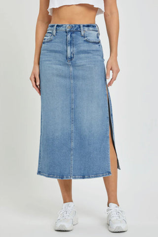 HIDDEN Peyton Midi Skirt With Side Slit- Medium Light