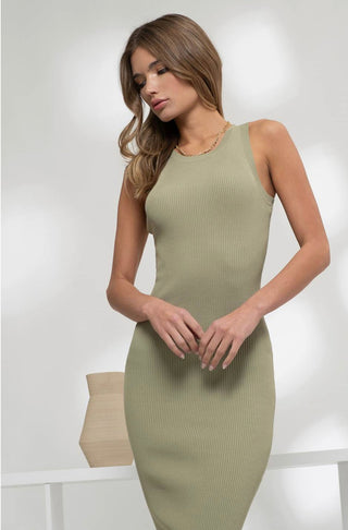 Ari Ribbed Knit Dress - Light Olive