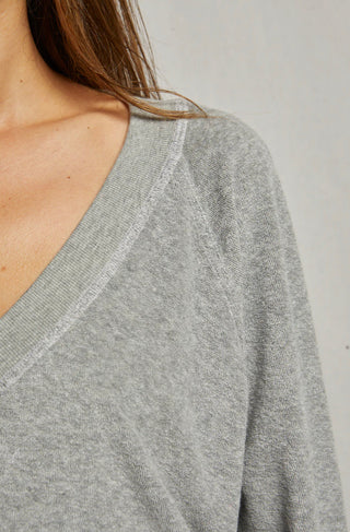 Perfect White Tee Sonny Loop Terry V-Neck Pullover- Heather Grey