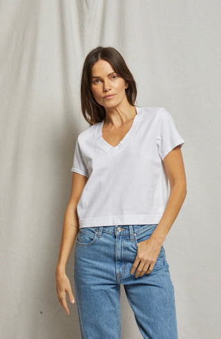 Perfect White Tee Frankie- Ringspun Cotton V-Neck Tee- White