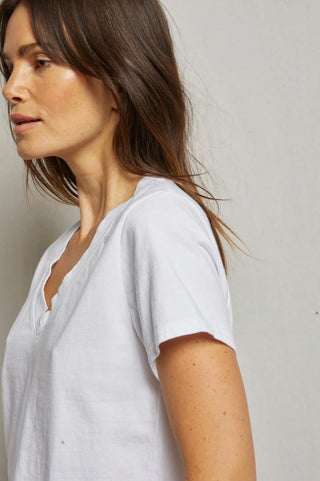 Perfect White Tee Frankie- Ringspun Cotton V-Neck Tee- White