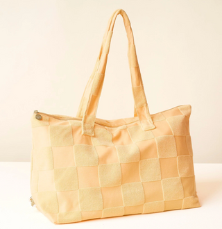 Terry Tote Bag - Peach Check