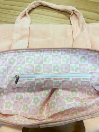 Terry Tote Bag - Peach Check