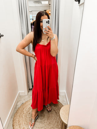 Clara Tiered Maxi Dress - Red