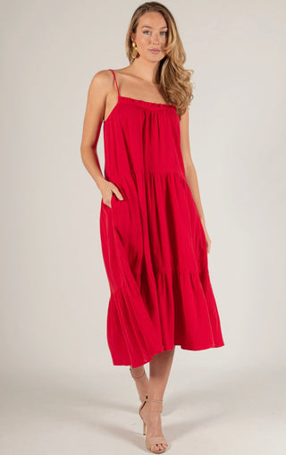 Clara Tiered Maxi Dress - Red