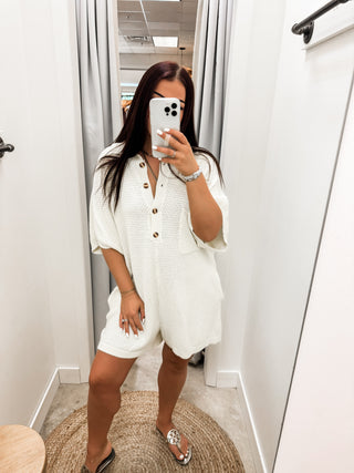 Harlyn- Oversized Textured Knit Romper- Cream