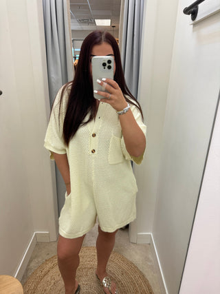 Harlyn- Oversized Textured Knit Romper- Cream