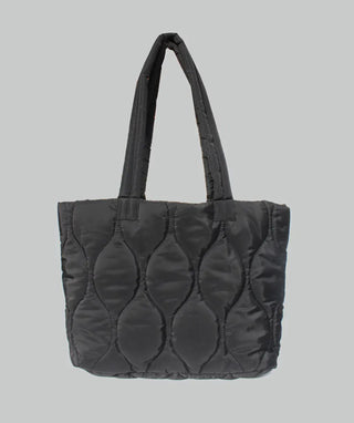 Natalie Quilted Hourglass Tote- Black