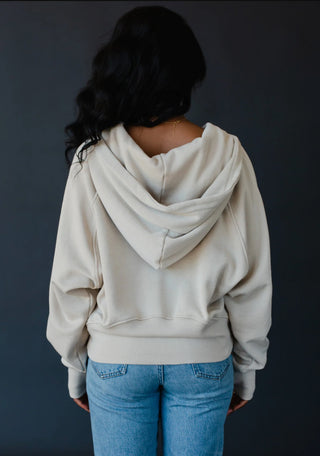 Cassie Relaxed Tan Hooded Half-Zip Sweatshirt