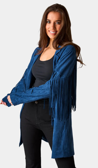 Dutton Fringe Suede Jacket- Navy