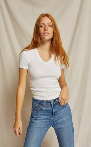 Perfect White Tee // Avril Short Sleeve Rib U-Neck - White