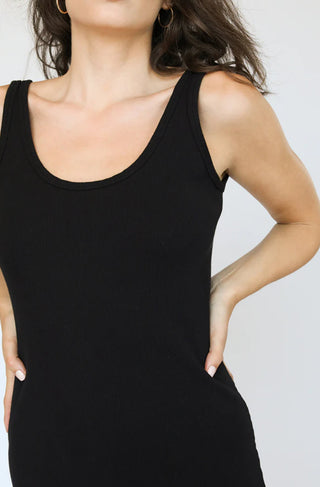 Perfect White Tee // Blondie Structured Bra Friendly Rib Dress - True Black