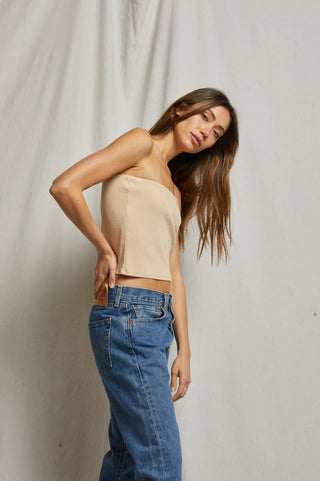 Perfect White Tee // Talula Rib Tube Top -  Sand Dune