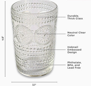 Hobnail Beaded Floral Clear Drinking Glasses - 13 oz