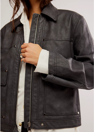 Blair Vegan Leather Jacket - Charcoal Combo