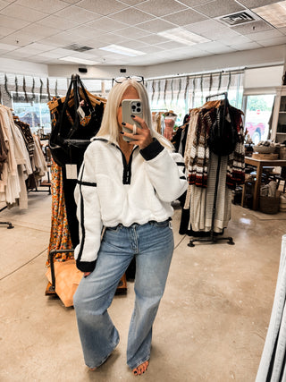 Free People // Mountain High 1/2 Zip- White Combo